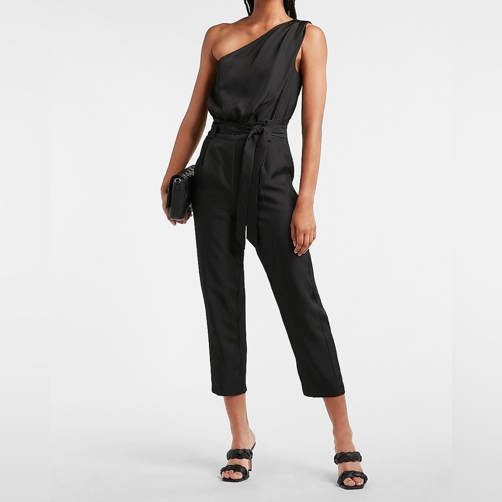 Express Draped One Shoulder Belted Jumpsuit